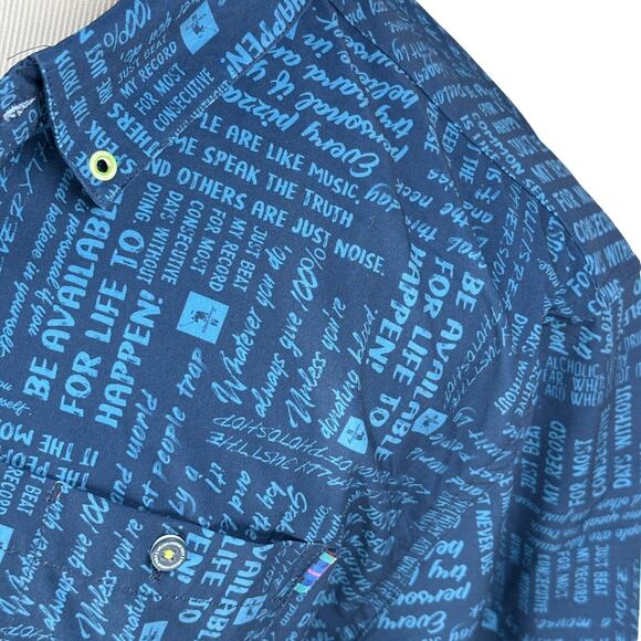 William Murray Shirt Men’s 2XL XXL Blue AOP Text Graphic Short Sleeve Button Up - Picture 3 of 10